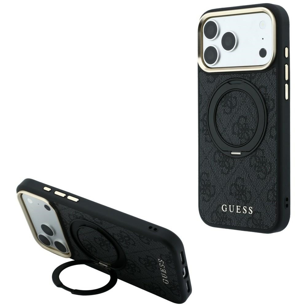 Калъф MagSafe за Apple iPhone 18 Pro Max / 17 Pro Max, Guess, Ring Stand Classic Logo, Черен