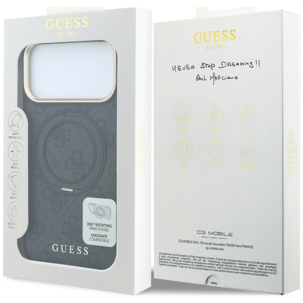 Калъф MagSafe за Apple iPhone 18 Pro Max / 17 Pro Max, Guess, Ring Stand Classic Logo, Черен