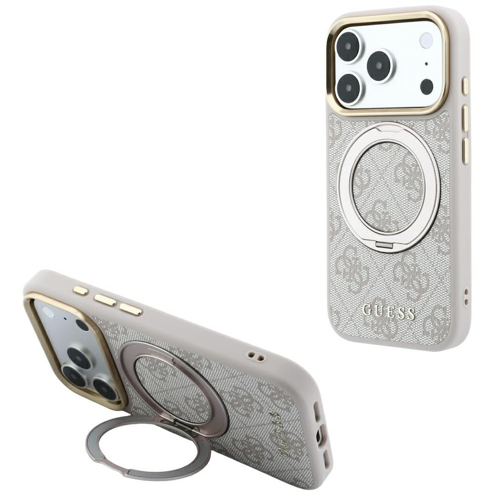 Калъф MagSafe за Apple iPhone 18 Pro Max / 17 Pro Max, Guess, Ring Stand Classic Logo, Розов