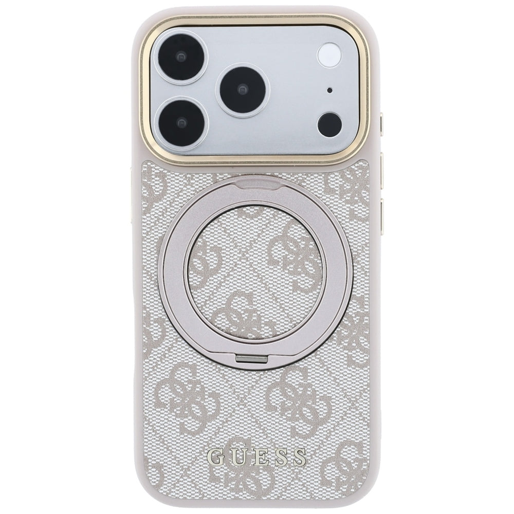 Калъф MagSafe за Apple iPhone 18 Pro Max / 17 Pro Max, Guess, Ring Stand Classic Logo, Розов