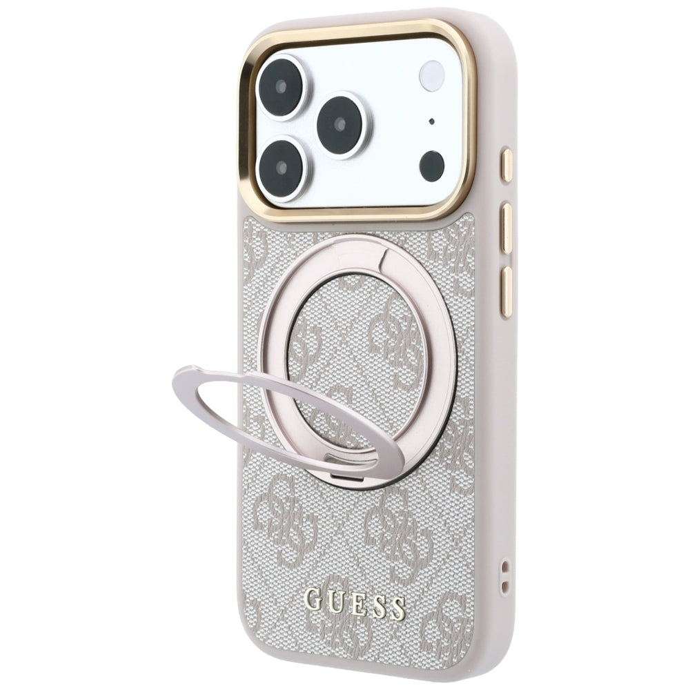 Калъф MagSafe за Apple iPhone 18 Pro Max / 17 Pro Max, Guess, Ring Stand Classic Logo, Розов