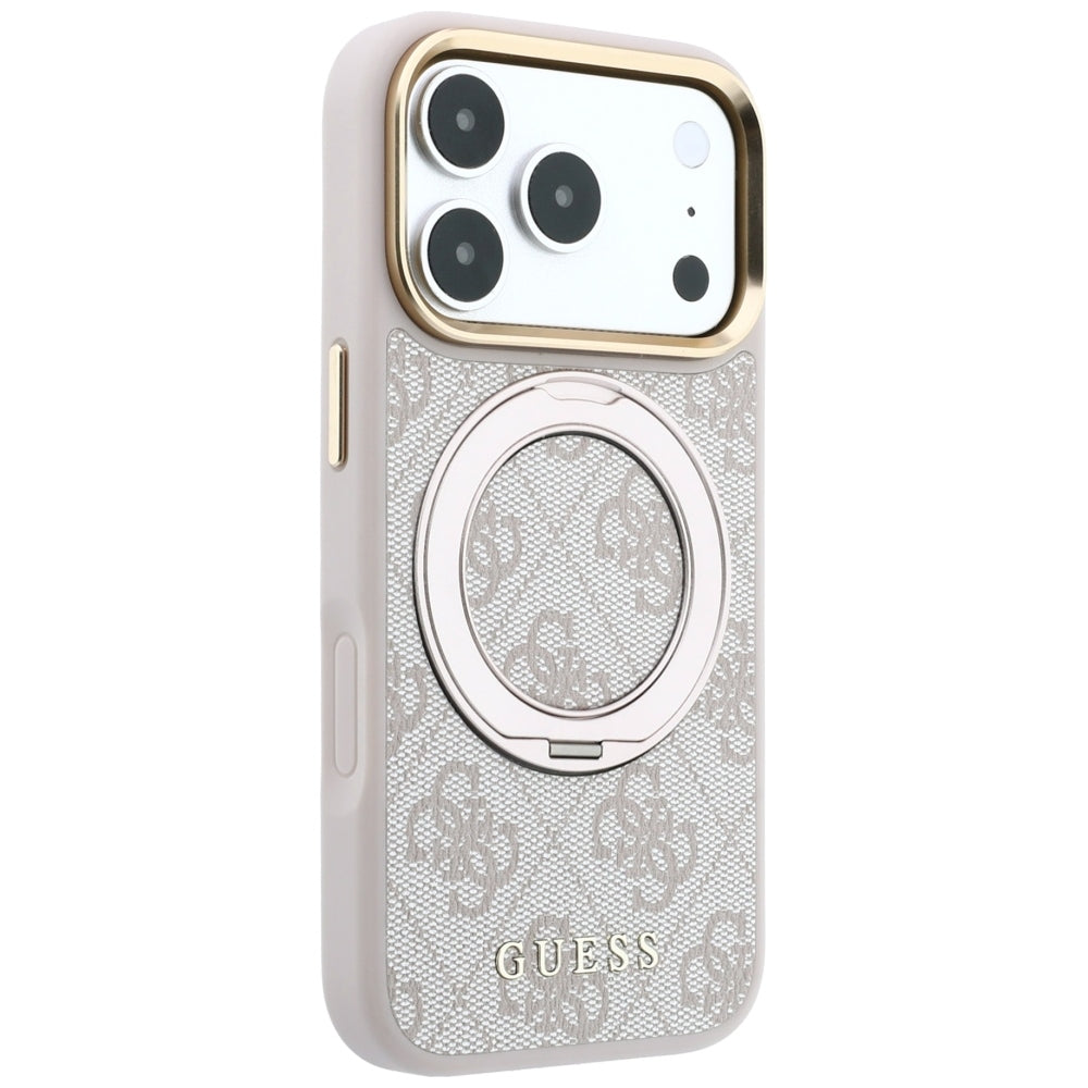 Калъф MagSafe за Apple iPhone 18 Pro Max / 17 Pro Max, Guess, Ring Stand Classic Logo, Розов