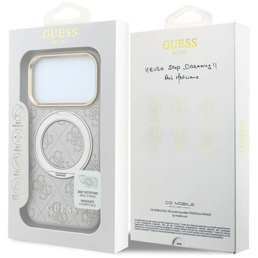 Калъф MagSafe за Apple iPhone 18 Pro Max / 17 Pro Max, Guess, Ring Stand Classic Logo, Розов