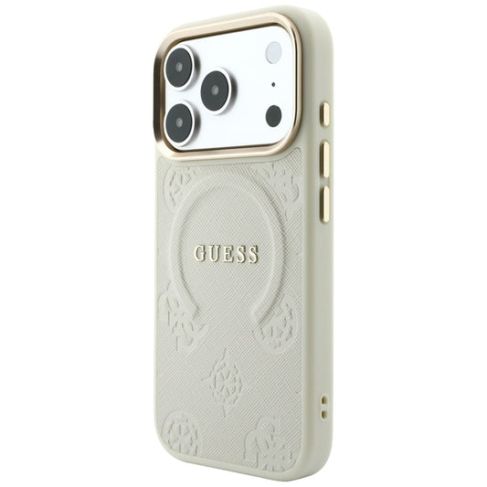 Калъф MagSafe за Apple iPhone 18 Pro Max / 17 Pro Max, Guess, Saffiano Peony Hot Stamp, Бежов