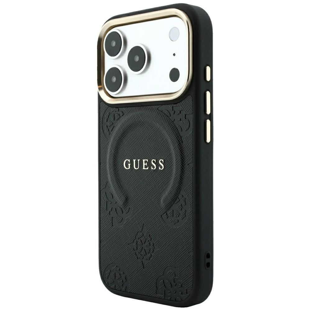 Калъф MagSafe за Apple iPhone 18 Pro Max / 17 Pro Max, Guess, Saffiano Peony Ring, Черен