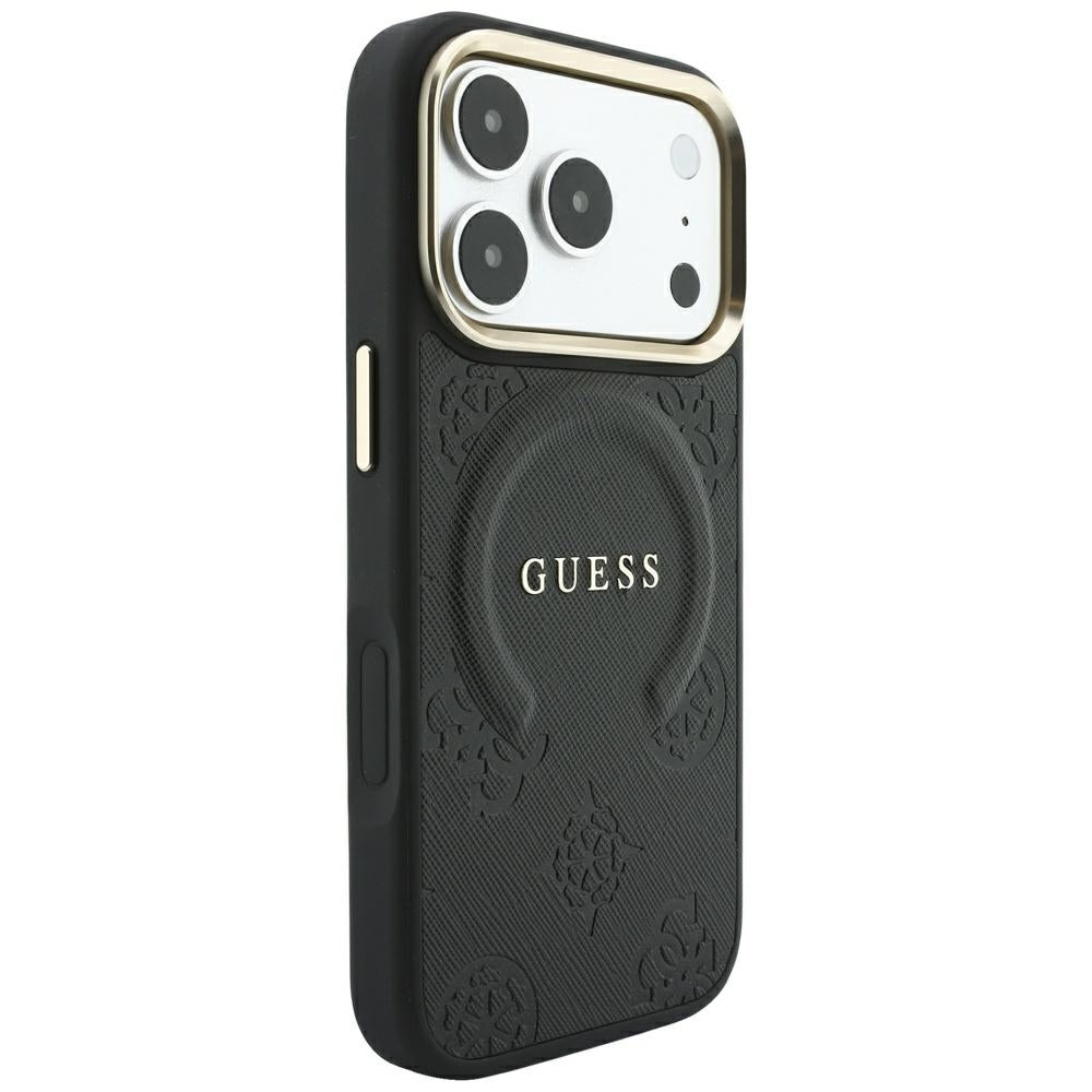 Калъф MagSafe за Apple iPhone 18 Pro Max / 17 Pro Max, Guess, Saffiano Peony Ring, Черен