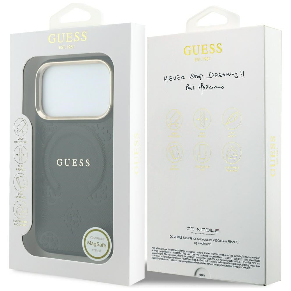 Калъф MagSafe за Apple iPhone 18 Pro Max / 17 Pro Max, Guess, Saffiano Peony Ring, Черен