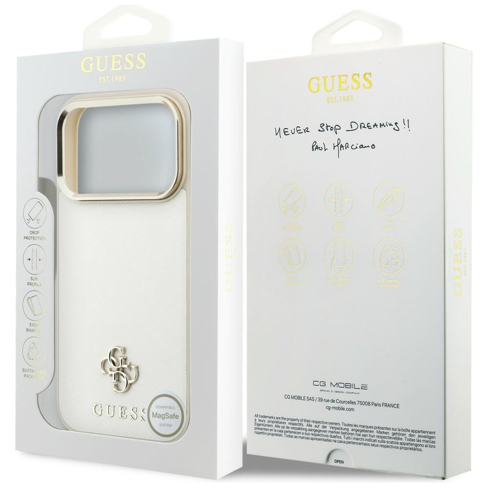 Калъф MagSafe за Apple iPhone 18 Pro Max / 17 Pro Max, Guess, Saffiano Small 4G Classic, Бежов