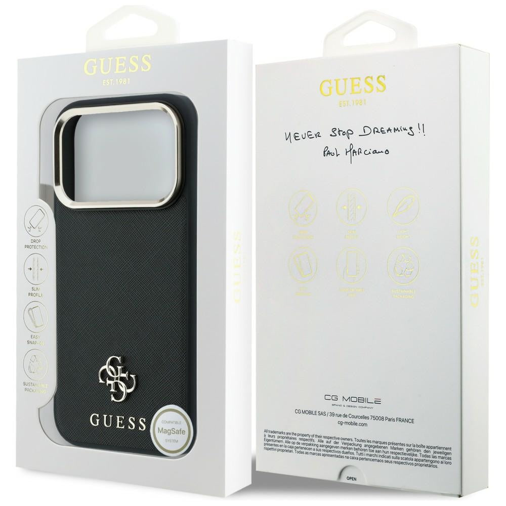 Калъф MagSafe за Apple iPhone 18 Pro Max / 17 Pro Max, Guess, Saffiano Small 4G Classic, Черен