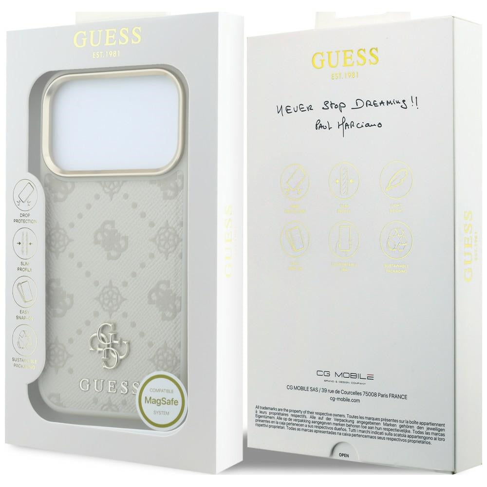 Калъф MagSafe за Apple iPhone 18 Pro Max / 17 Pro Max, Guess, Stripe Peony 4G, Бежов