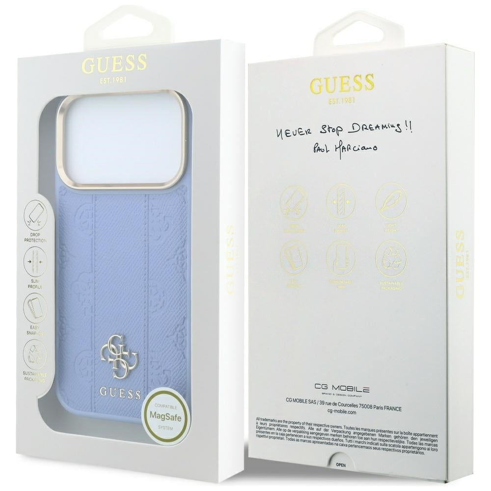 Калъф MagSafe за Apple iPhone 18 Pro Max / 17 Pro Max, Guess, Stripe Peony 4G, Bleu