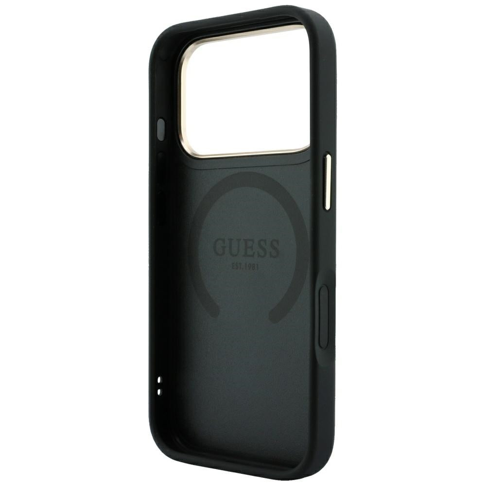 Калъф MagSafe за Apple iPhone 18 Pro Max / 17 Pro Max, Guess, Stripe Peony 4G, Черен