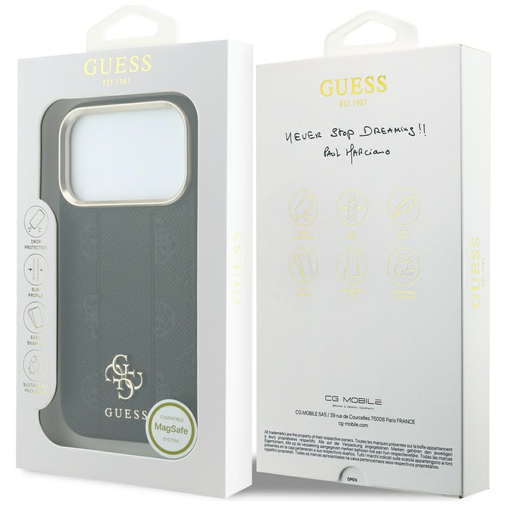 Калъф MagSafe за Apple iPhone 18 Pro Max / 17 Pro Max, Guess, Stripe Peony 4G, Черен