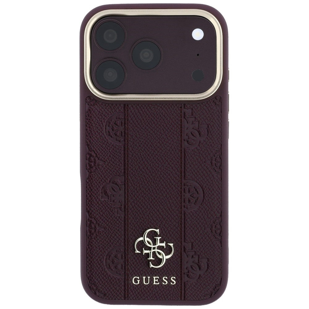 Калъф MagSafe за Apple iPhone 18 Pro Max / 17 Pro Max, Guess, Stripe Peony 4G, Бордо