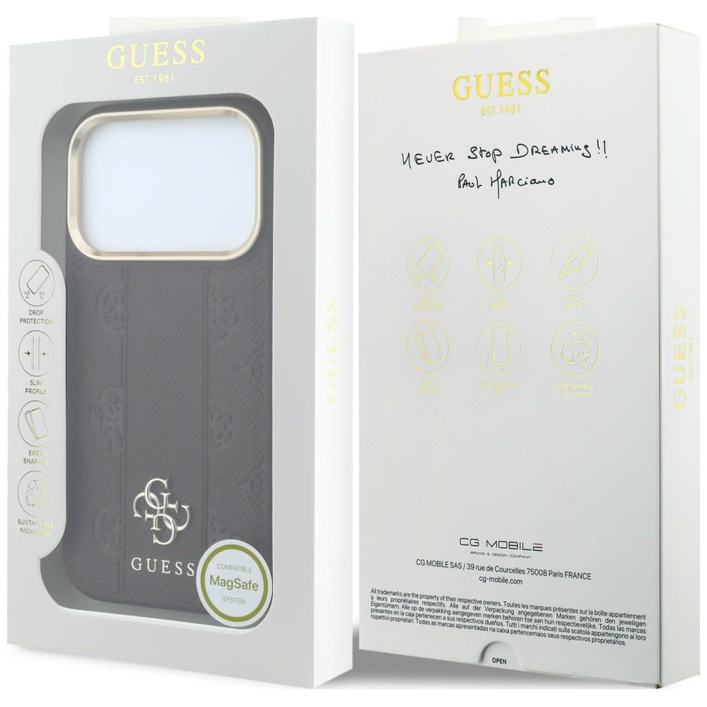 Калъф MagSafe за Apple iPhone 18 Pro Max / 17 Pro Max, Guess, Stripe Peony 4G, Бордо