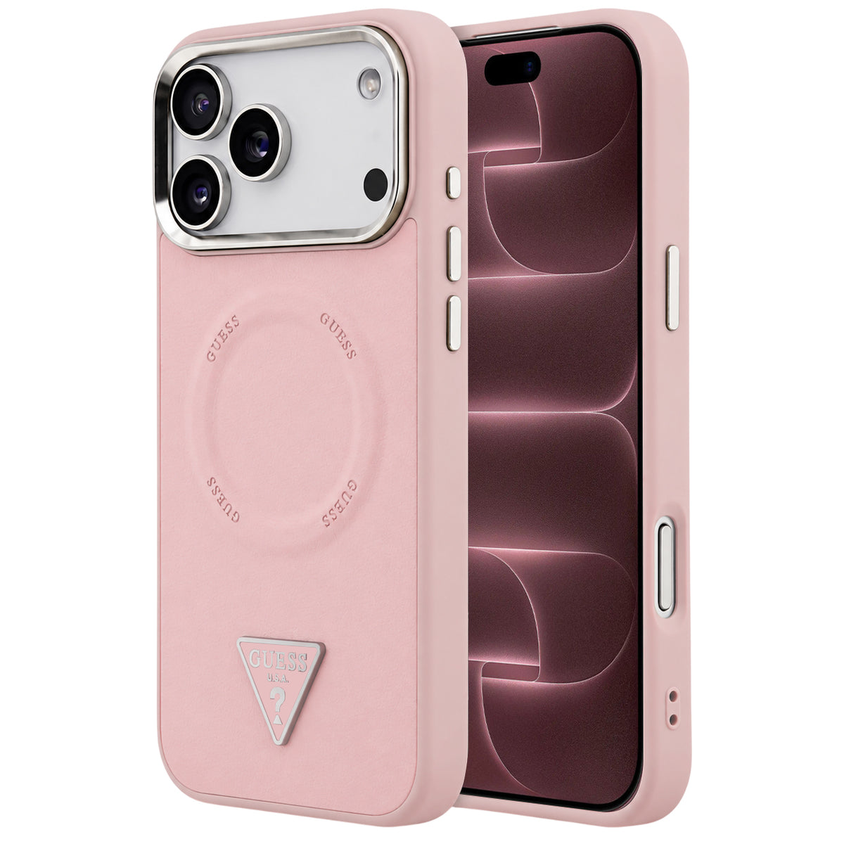 Калъф MagSafe за Apple iPhone 18 Pro Max / 17 Pro Max, Guess, Triangle Logo, розов