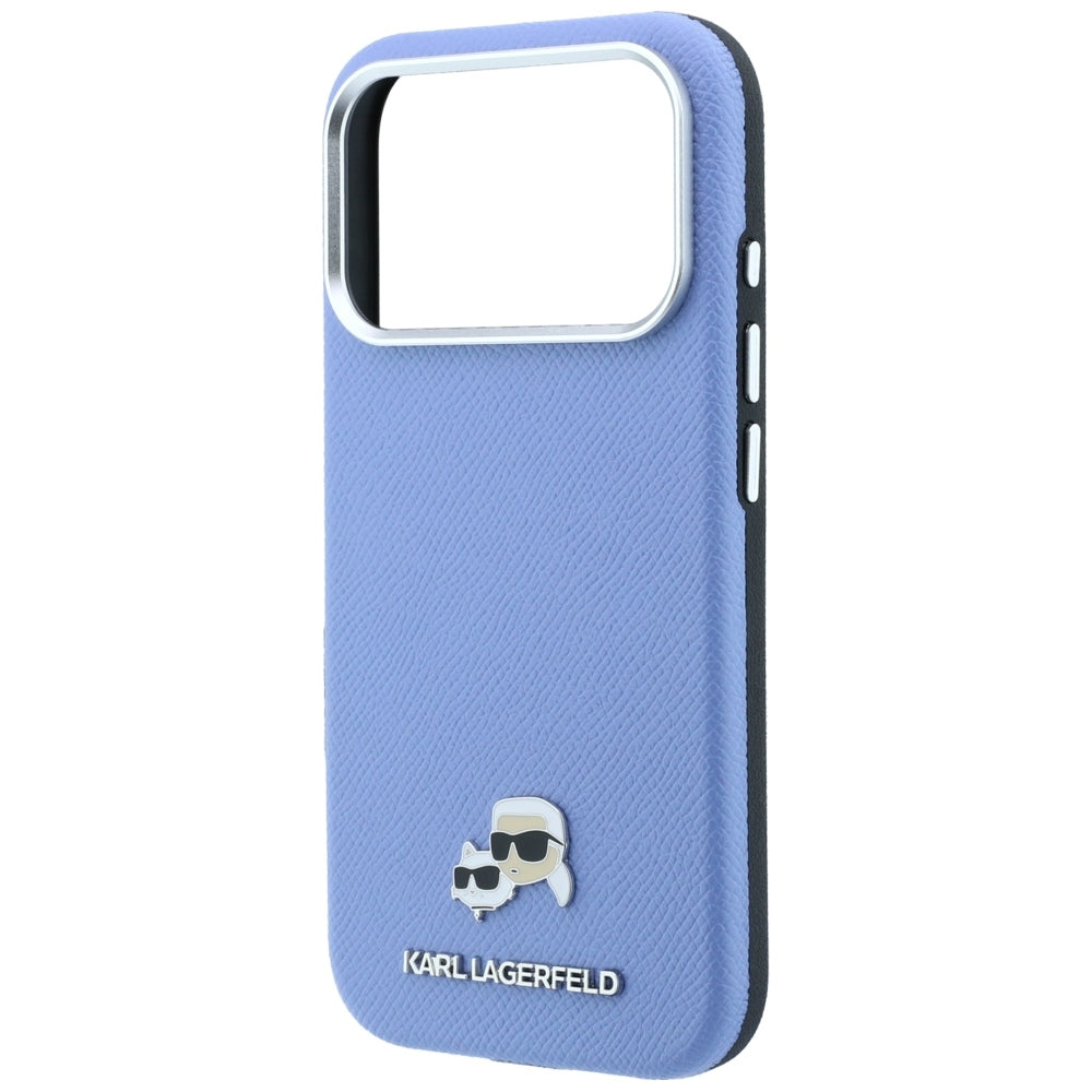 Калъф MagSafe за Apple iPhone 18 Pro Max / 17 Pro Max, Karl Lagerfeld, Grained Karl & Choupette Head's Metal, Bleu