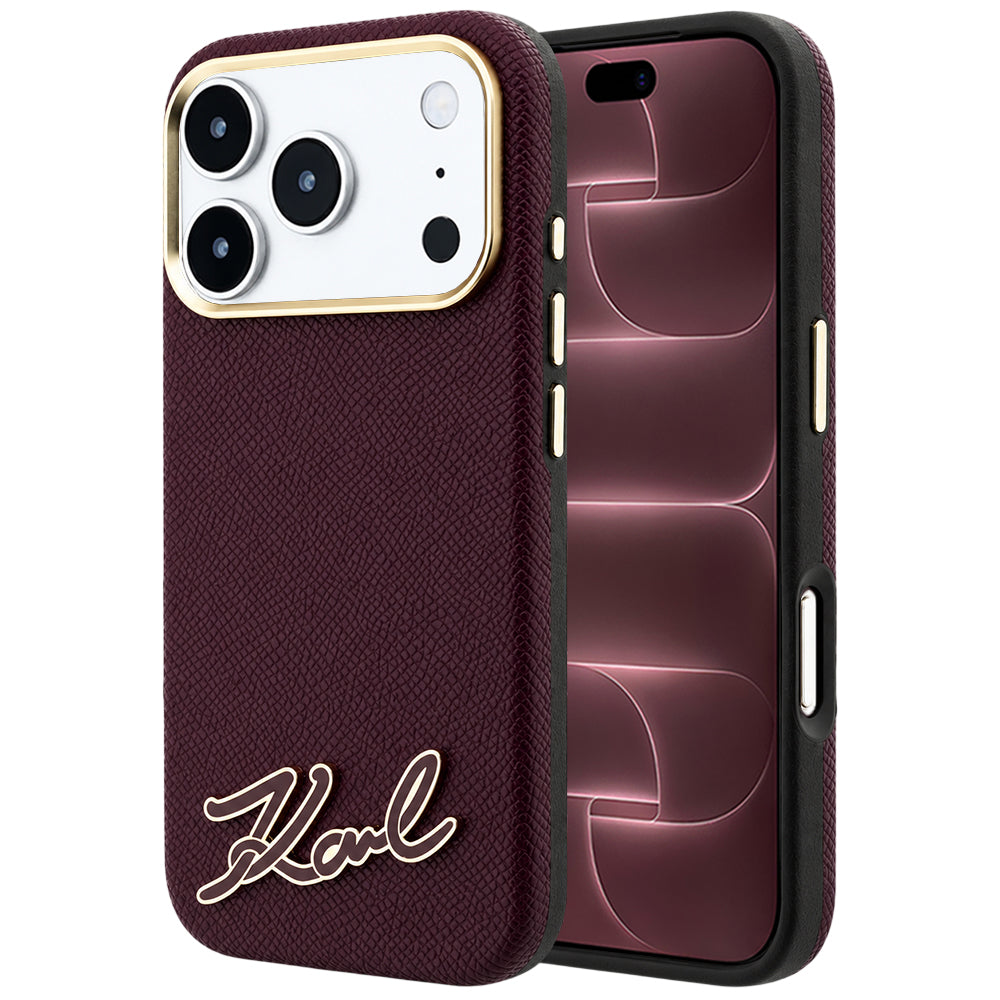 Калъф MagSafe за Apple iPhone 18 Pro Max / 17 Pro Max, Karl Lagerfeld, Гранулиран смолен знак лого, Бордо