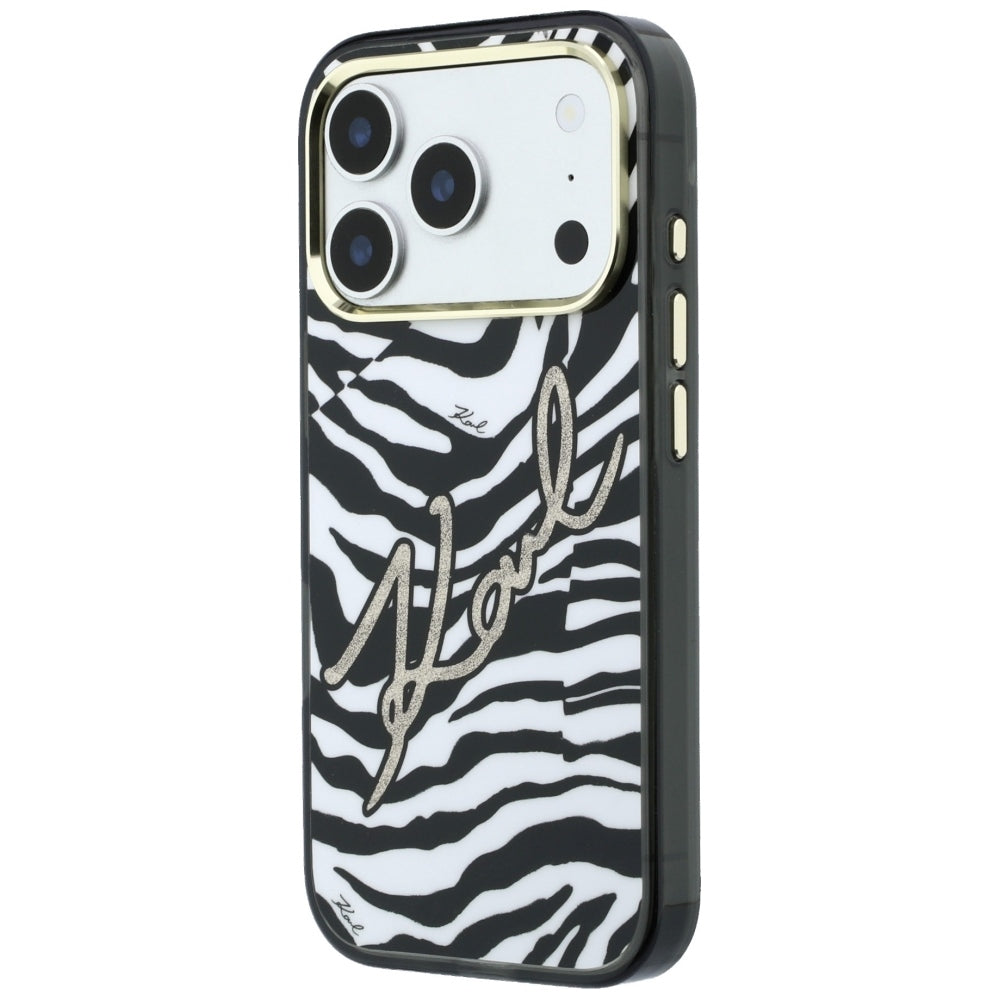 Калъф MagSafe за Apple iPhone 18 Pro Max / 17 Pro Max, Karl Lagerfeld, HC IML Signature Zebra Glitter Gold, Черен