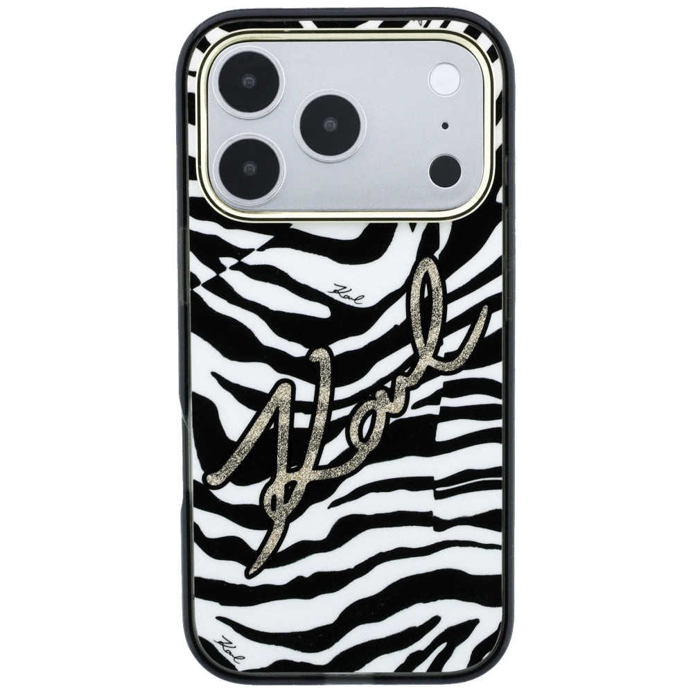 Калъф MagSafe за Apple iPhone 18 Pro Max / 17 Pro Max, Karl Lagerfeld, HC IML Signature Zebra Glitter Gold, Черен