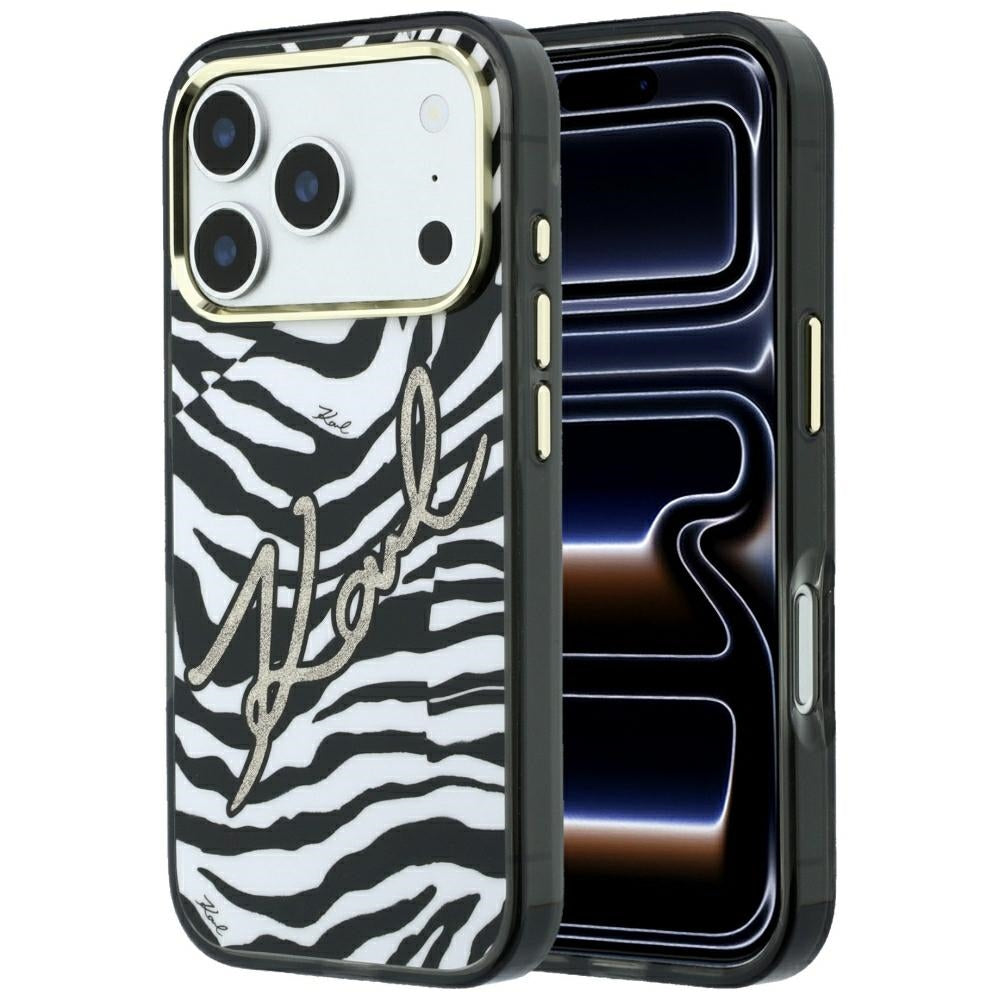 Калъф MagSafe за Apple iPhone 18 Pro Max / 17 Pro Max, Karl Lagerfeld, HC IML Signature Zebra Glitter Gold, Черен
