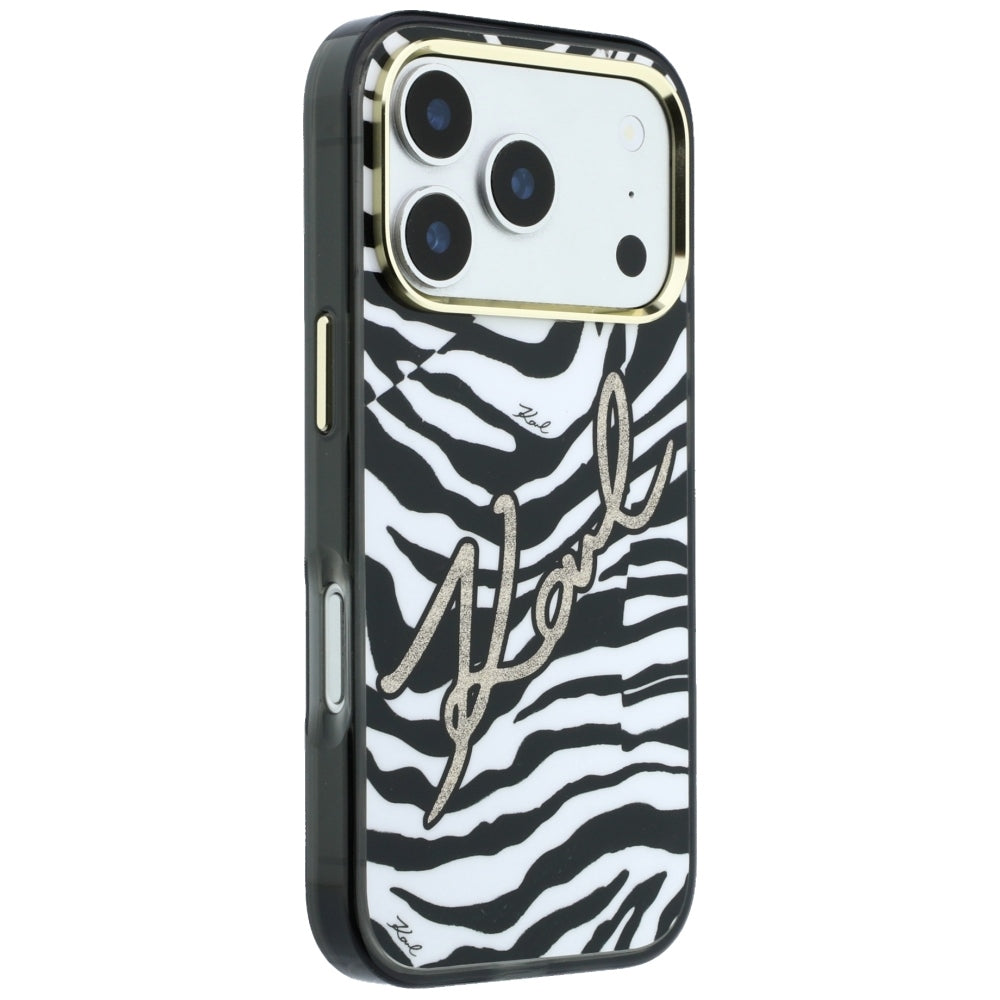 Калъф MagSafe за Apple iPhone 18 Pro Max / 17 Pro Max, Karl Lagerfeld, HC IML Signature Zebra Glitter Gold, Черен