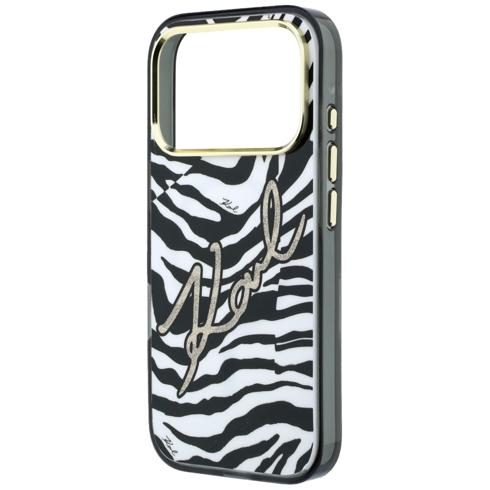 Калъф MagSafe за Apple iPhone 18 Pro Max / 17 Pro Max, Karl Lagerfeld, HC IML Signature Zebra Glitter Gold, Черен