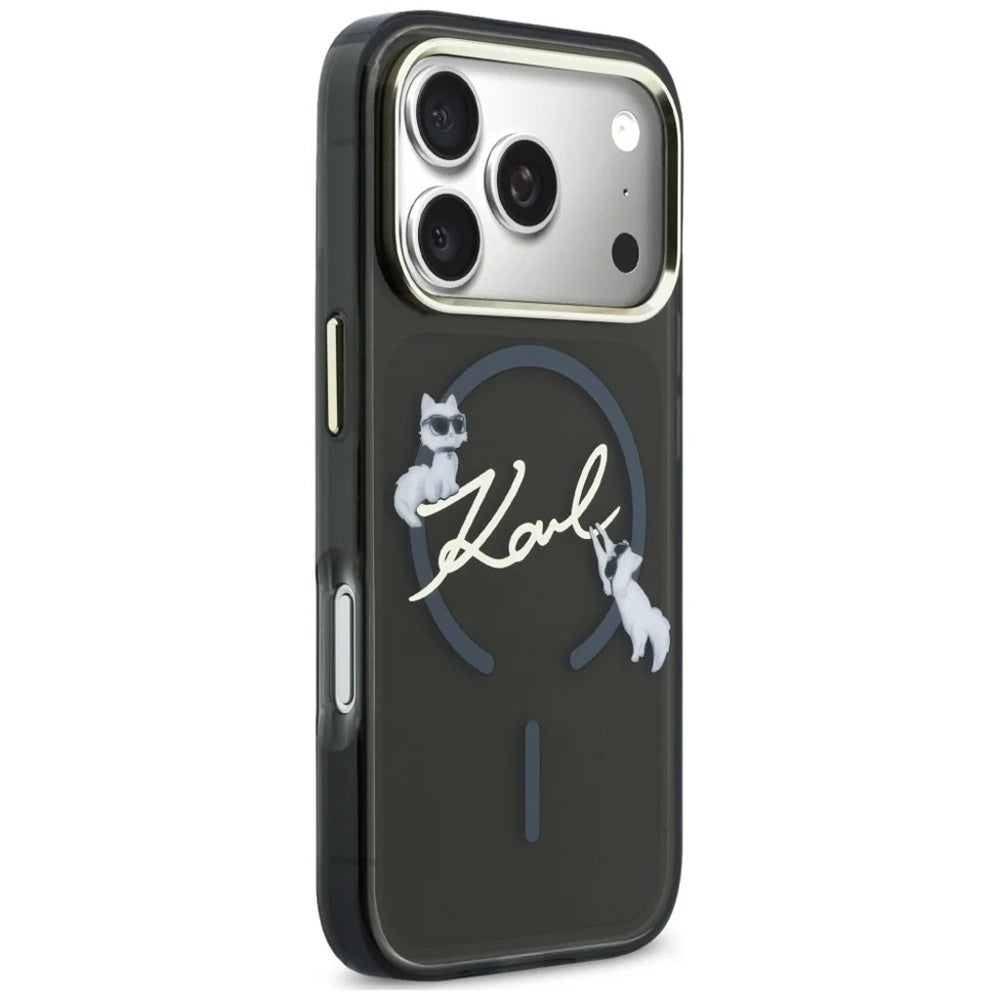 Калъф MagSafe за Apple iPhone 18 Pro Max / 17 Pro Max, Karl Lagerfeld, IML Choupette Karl Script Logo, Черен