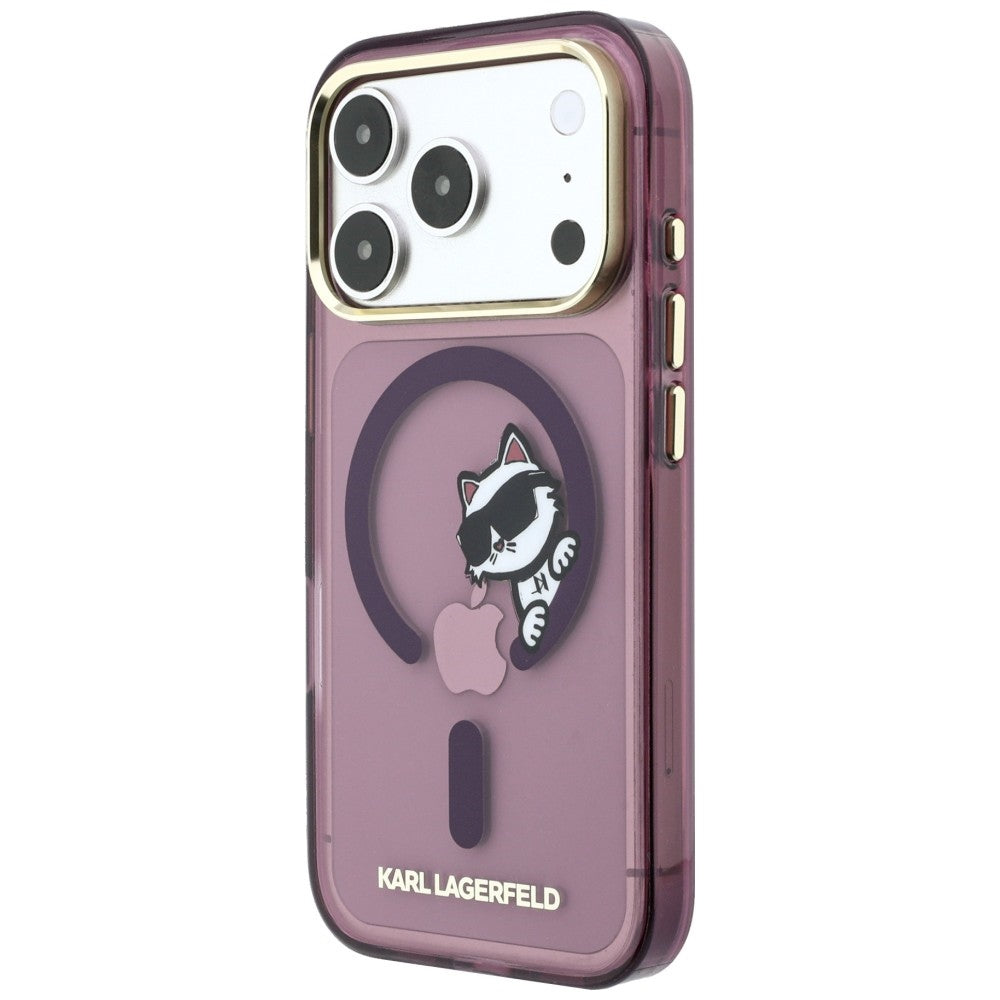 Калъф MagSafe за Apple iPhone 18 Pro Max / 17 Pro Max, Karl Lagerfeld, IML Peekaboo Print и метална рамка, Бордо