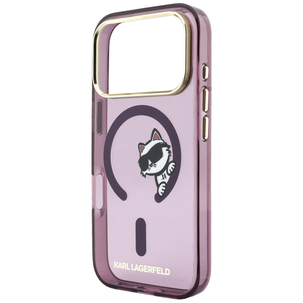 Калъф MagSafe за Apple iPhone 18 Pro Max / 17 Pro Max, Karl Lagerfeld, IML Peekaboo Print и метална рамка, Бордо