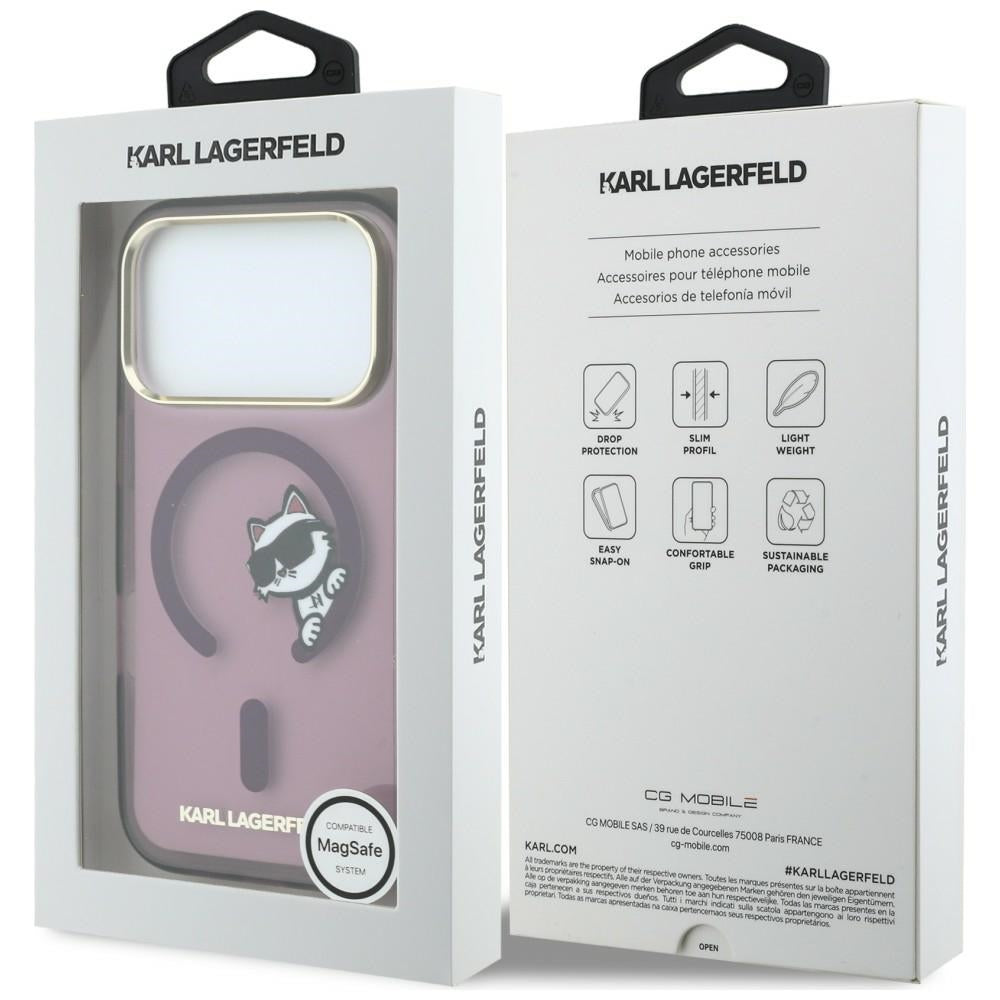 Калъф MagSafe за Apple iPhone 18 Pro Max / 17 Pro Max, Karl Lagerfeld, IML Peekaboo Print и метална рамка, Бордо