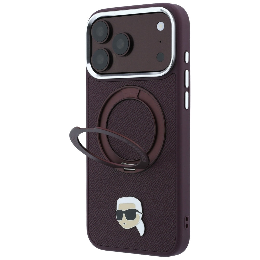 Калъф MagSafe за Apple iPhone 18 Pro Max / 17 Pro Max, Karl Lagerfeld, Ring Stand 360 Karl Pin, Бордо