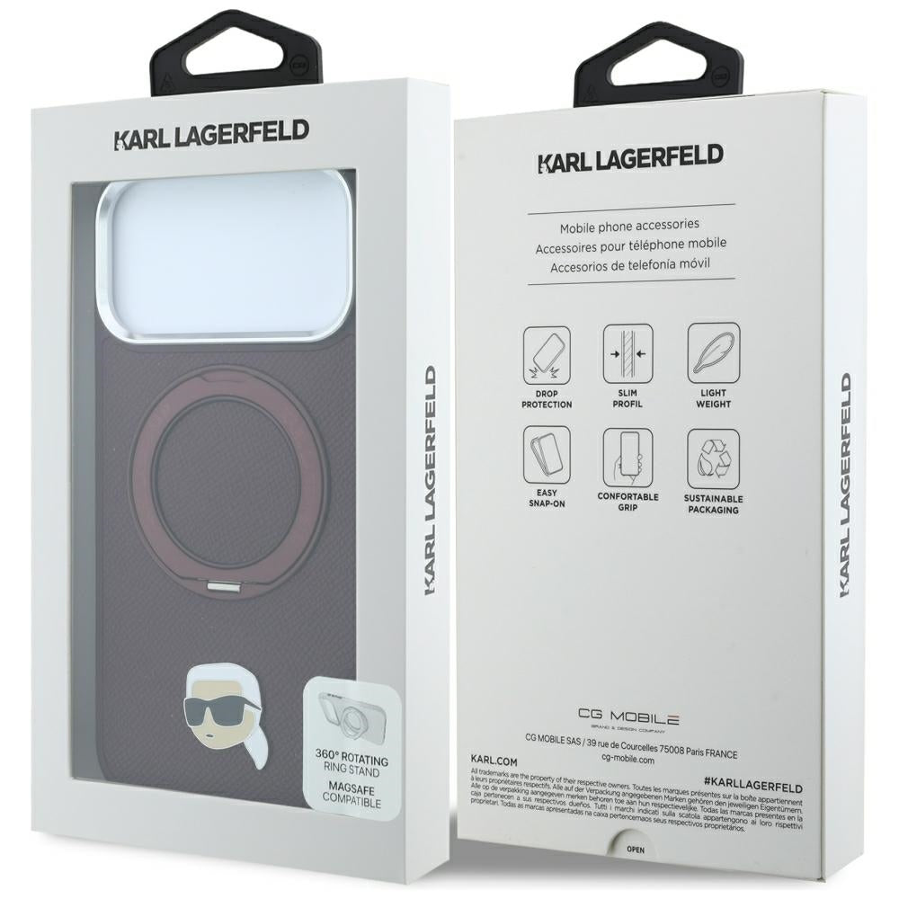 Калъф MagSafe за Apple iPhone 18 Pro Max / 17 Pro Max, Karl Lagerfeld, Ring Stand 360 Karl Pin, Бордо