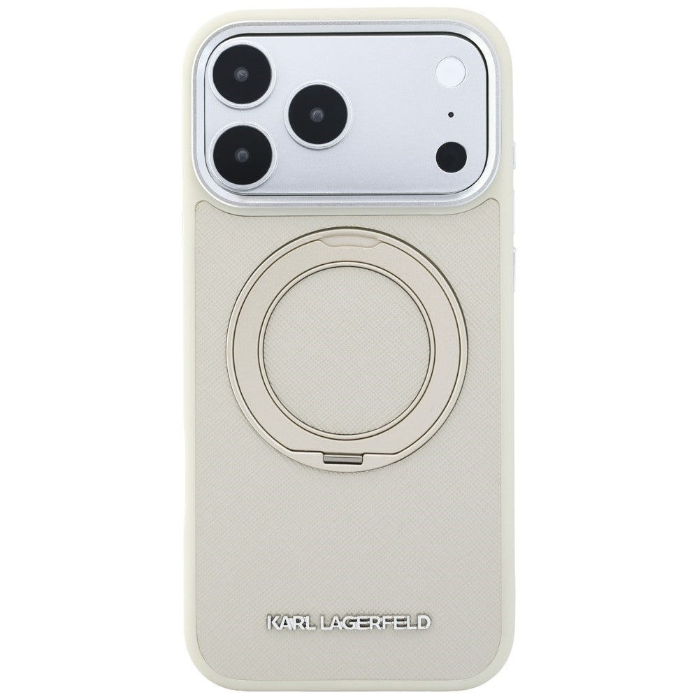 Калъф MagSafe за Apple iPhone 18 Pro Max / 17 Pro Max, Karl Lagerfeld, Ring Stand 360 Saffiano, бежов