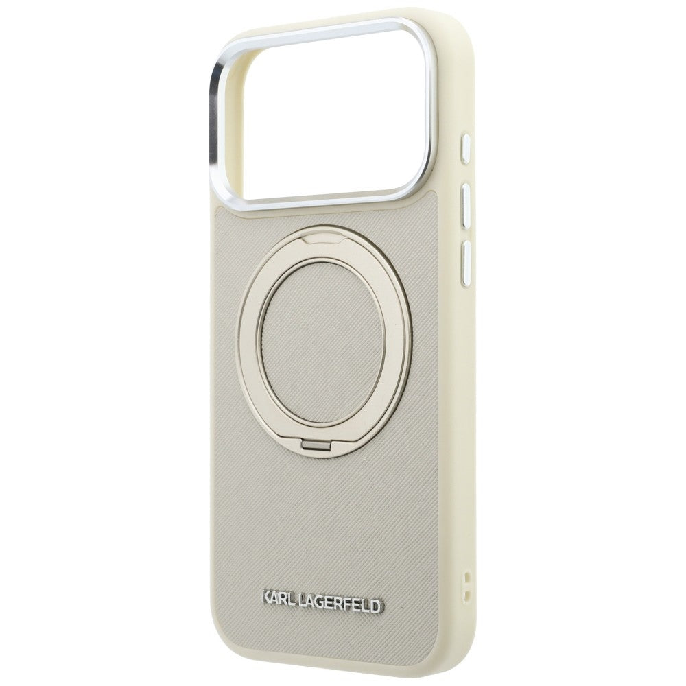 Калъф MagSafe за Apple iPhone 18 Pro Max / 17 Pro Max, Karl Lagerfeld, Ring Stand 360 Saffiano, бежов