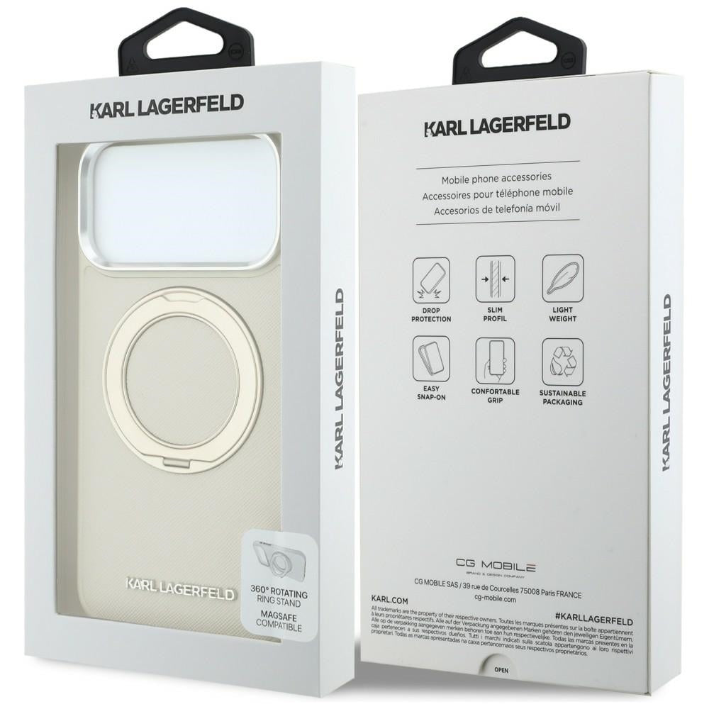 Калъф MagSafe за Apple iPhone 18 Pro Max / 17 Pro Max, Karl Lagerfeld, Ring Stand 360 Saffiano, бежов