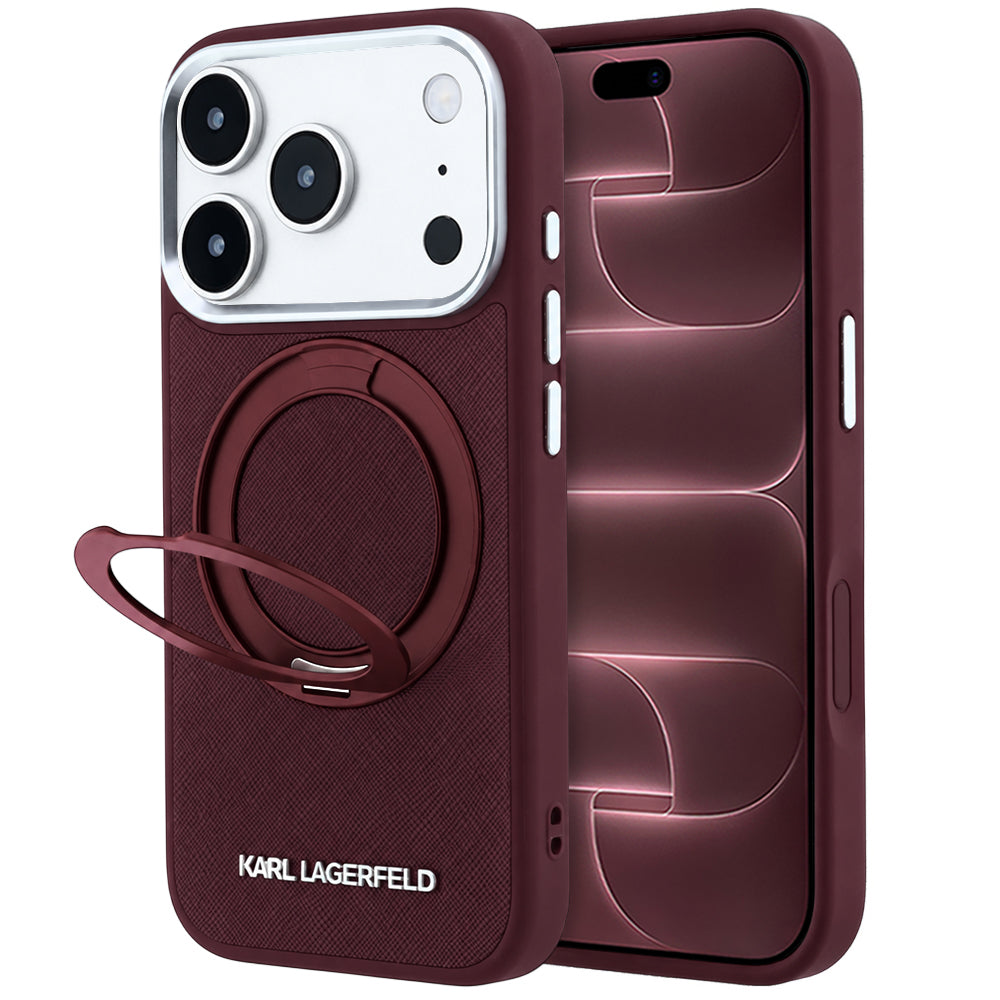 Калъф MagSafe за Apple iPhone 18 Pro Max / 17 Pro Max, Karl Lagerfeld, Ring Stand 360 Saffiano, Бордо
