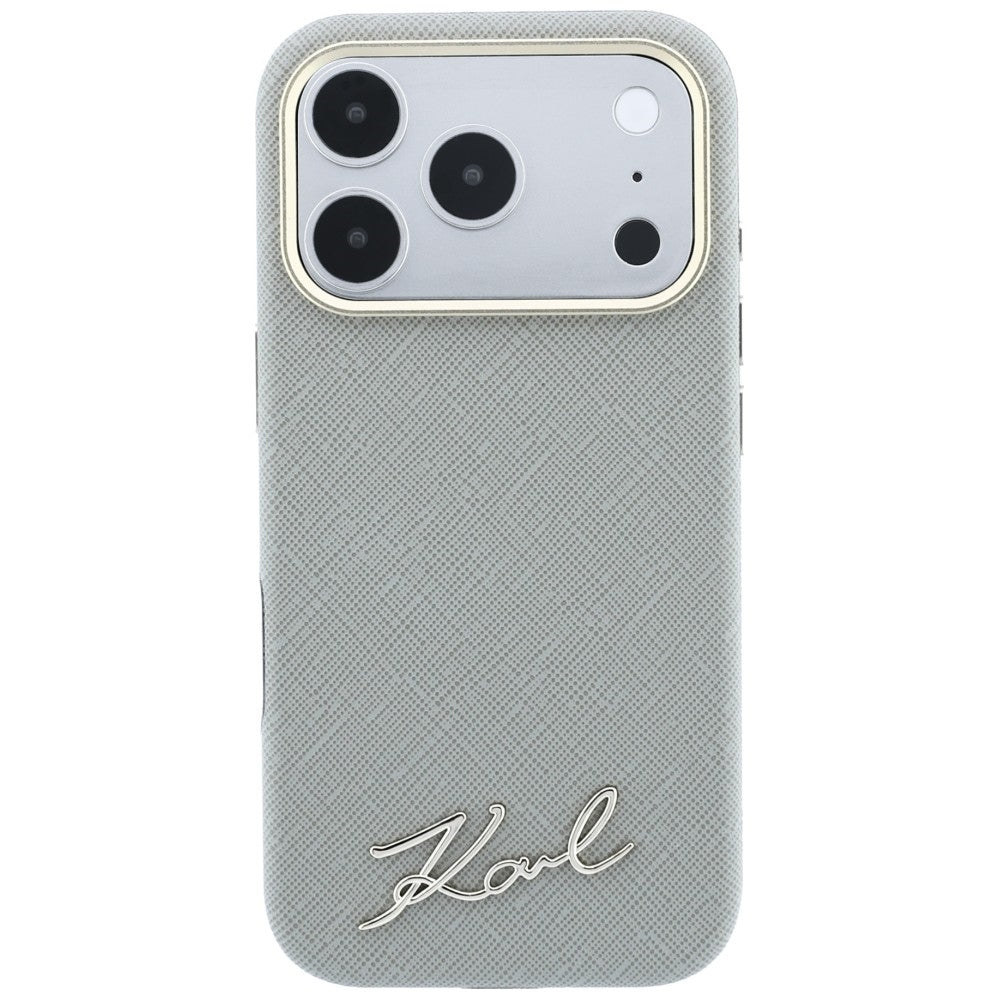 Калъф MagSafe за Apple iPhone 18 Pro Max / 17 Pro Max, Karl Lagerfeld, Saffiano Small Script Metal Logo, Бежов