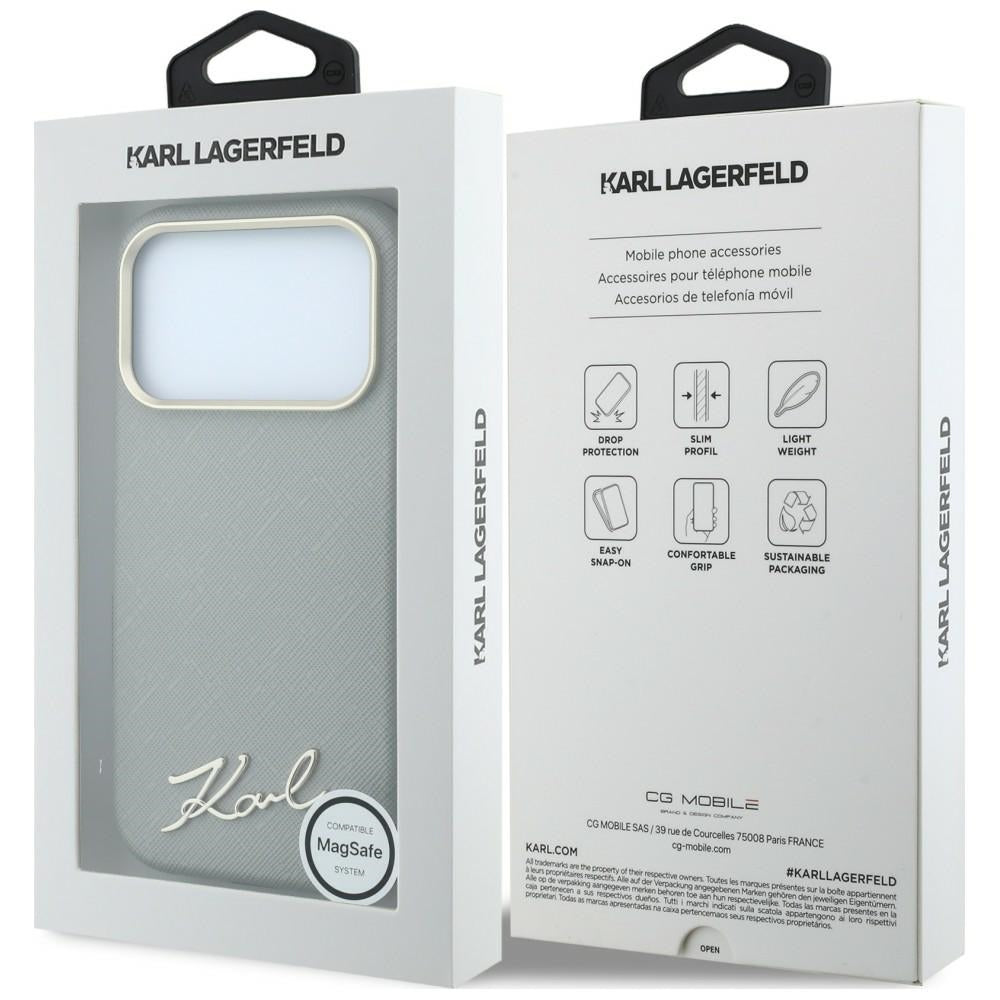 Калъф MagSafe за Apple iPhone 18 Pro Max / 17 Pro Max, Karl Lagerfeld, Saffiano Small Script Metal Logo, Бежов
