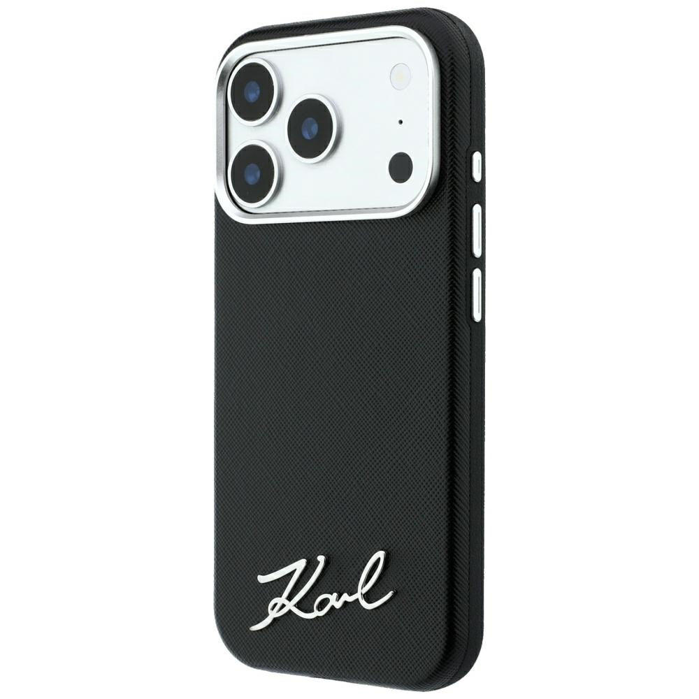 Калъф MagSafe за Apple iPhone 18 Pro Max / 17 Pro Max, Karl Lagerfeld, Saffiano Small Script Metal Logo, Черен