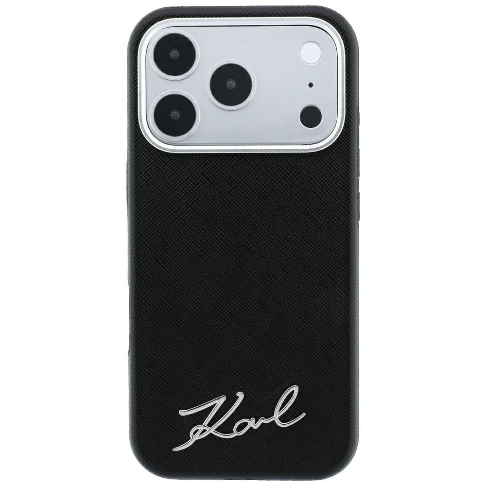 Калъф MagSafe за Apple iPhone 18 Pro Max / 17 Pro Max, Karl Lagerfeld, Saffiano Small Script Metal Logo, Черен