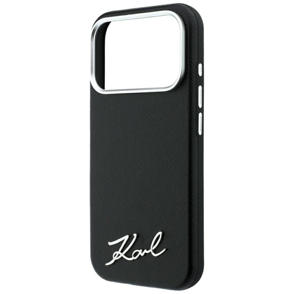 Калъф MagSafe за Apple iPhone 18 Pro Max / 17 Pro Max, Karl Lagerfeld, Saffiano Small Script Metal Logo, Черен