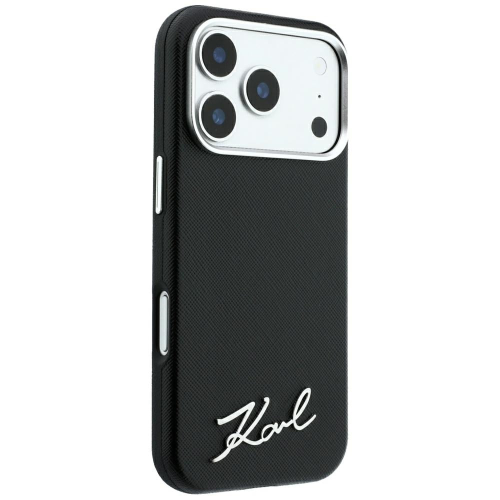 Калъф MagSafe за Apple iPhone 18 Pro Max / 17 Pro Max, Karl Lagerfeld, Saffiano Small Script Metal Logo, Черен