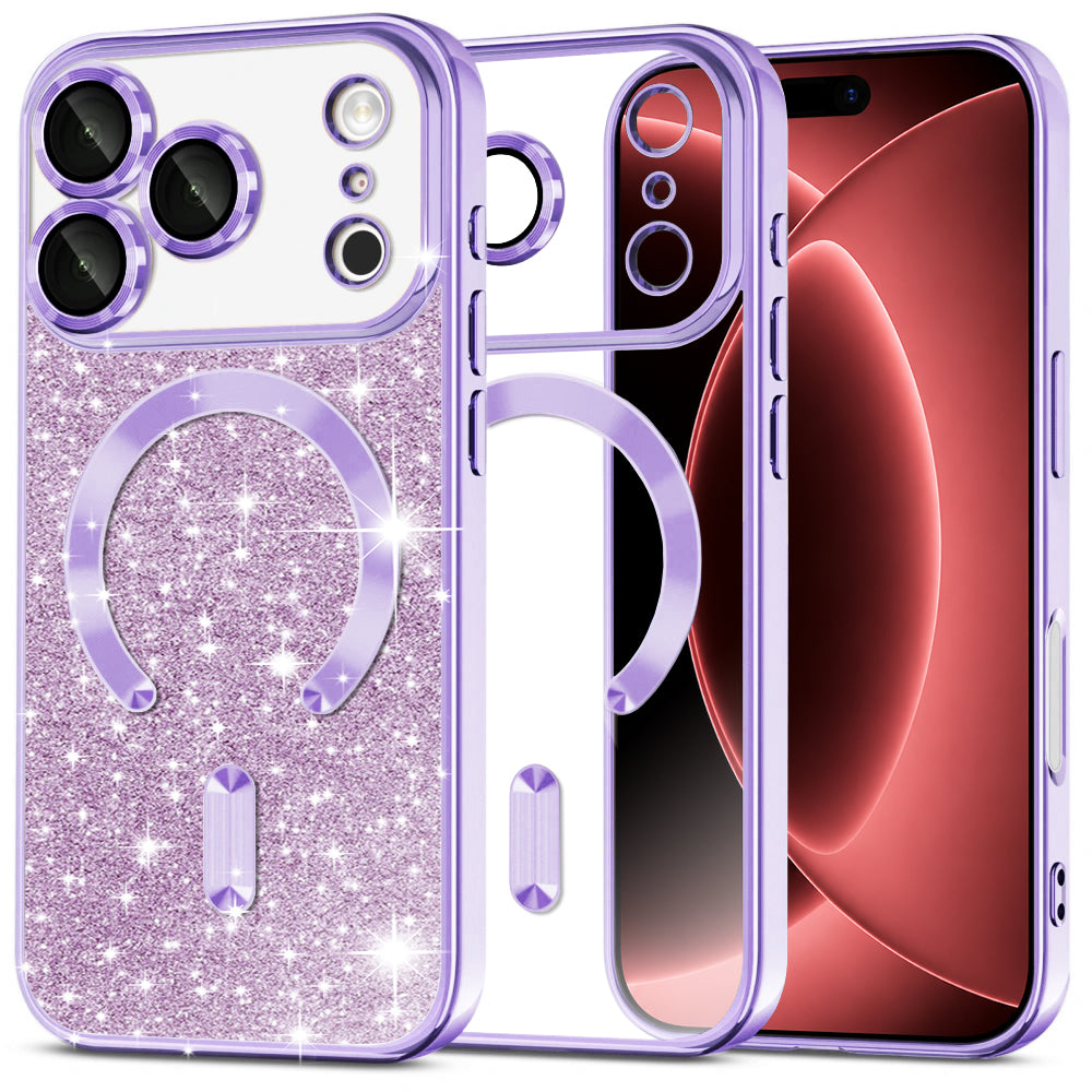 Калъф MagSafe за Apple iPhone 18 Pro Max / 17 Pro Max, Techsuit, Luxury Glitter, Светло лилав