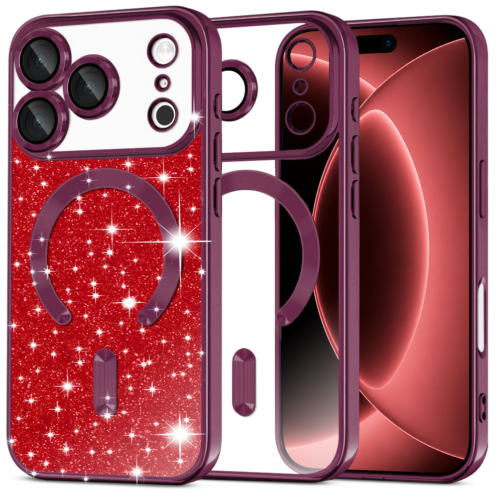 Калъф MagSafe за Apple iPhone 18 Pro Max / 17 Pro Max, Techsuit, Luxury Glitter, Тъмно бордо