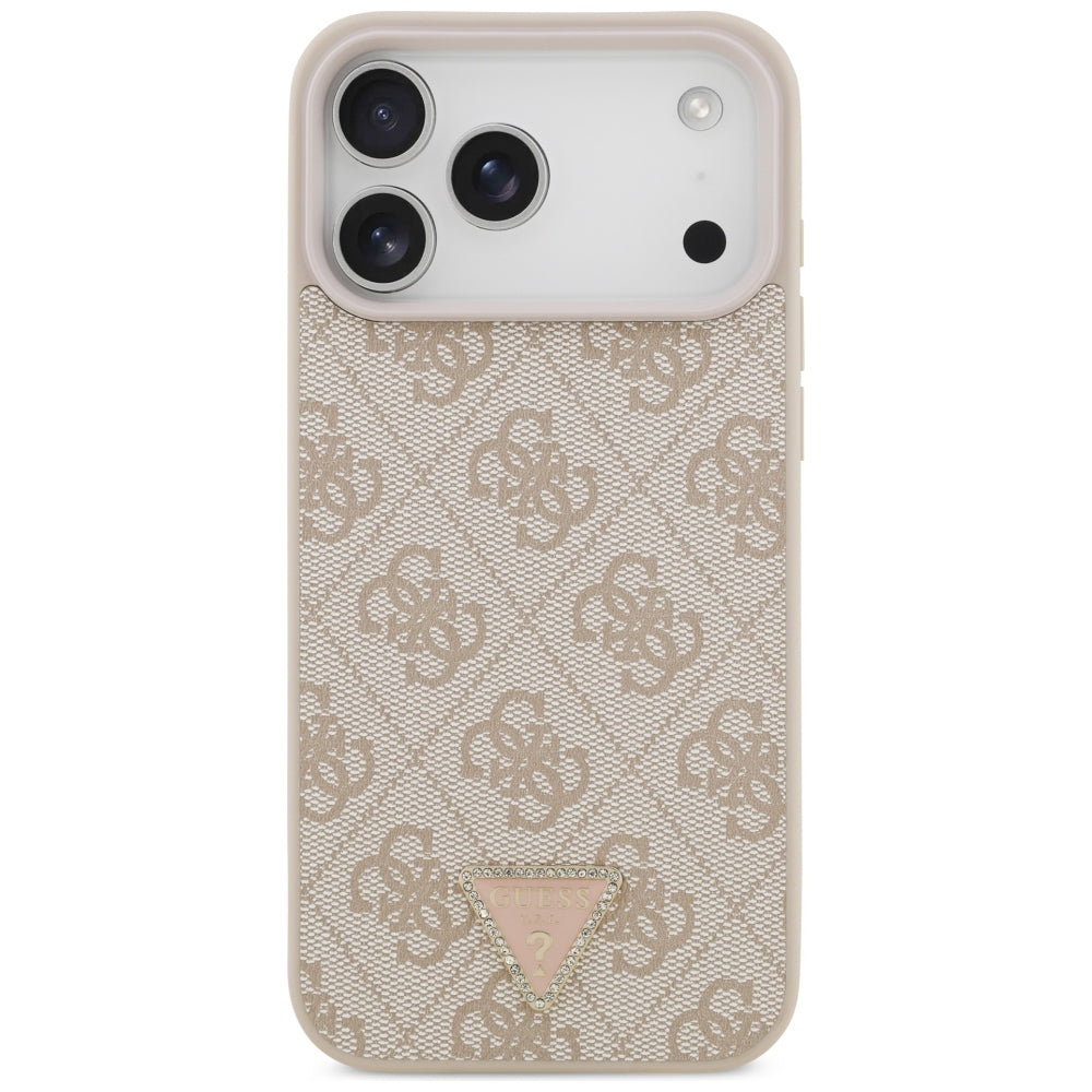 Калъф MagSafe за Apple iPhone 18 Pro Max, Guess, 4G Triangle Strass, Розов