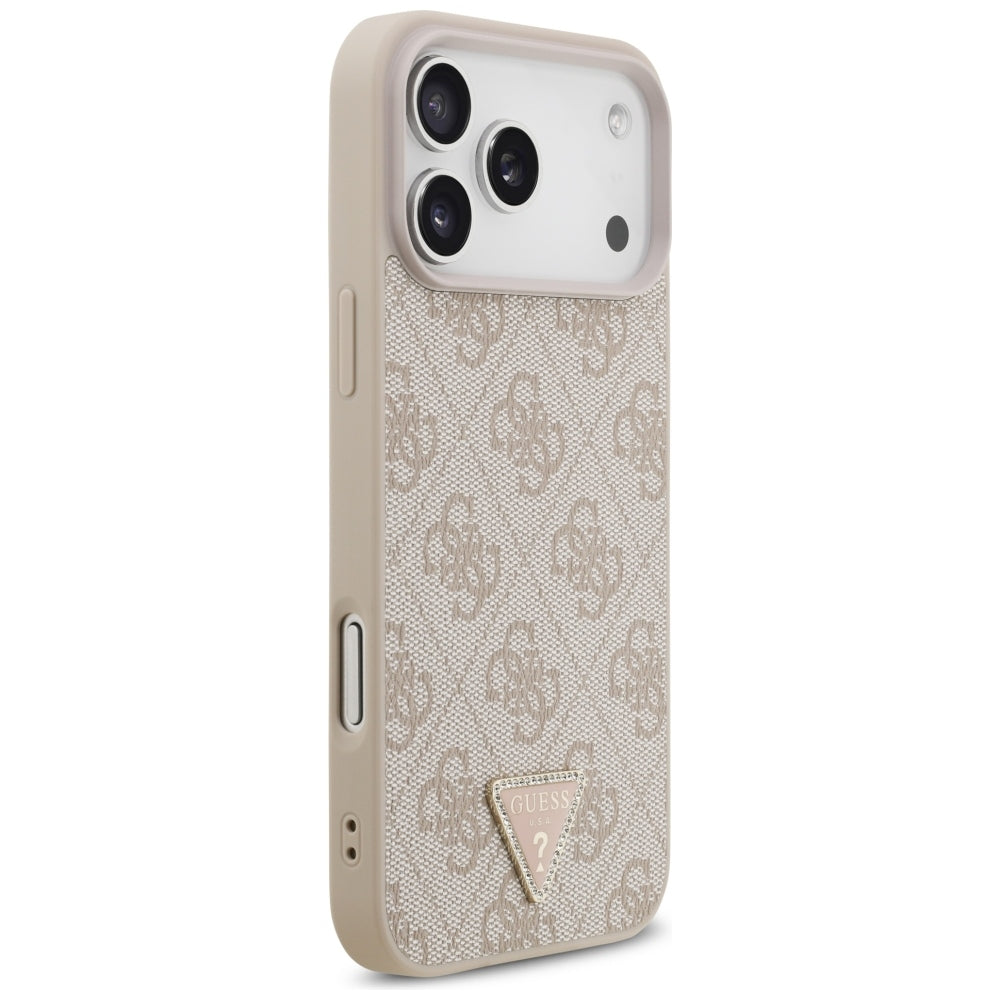 Калъф MagSafe за Apple iPhone 18 Pro Max, Guess, 4G Triangle Strass, Розов