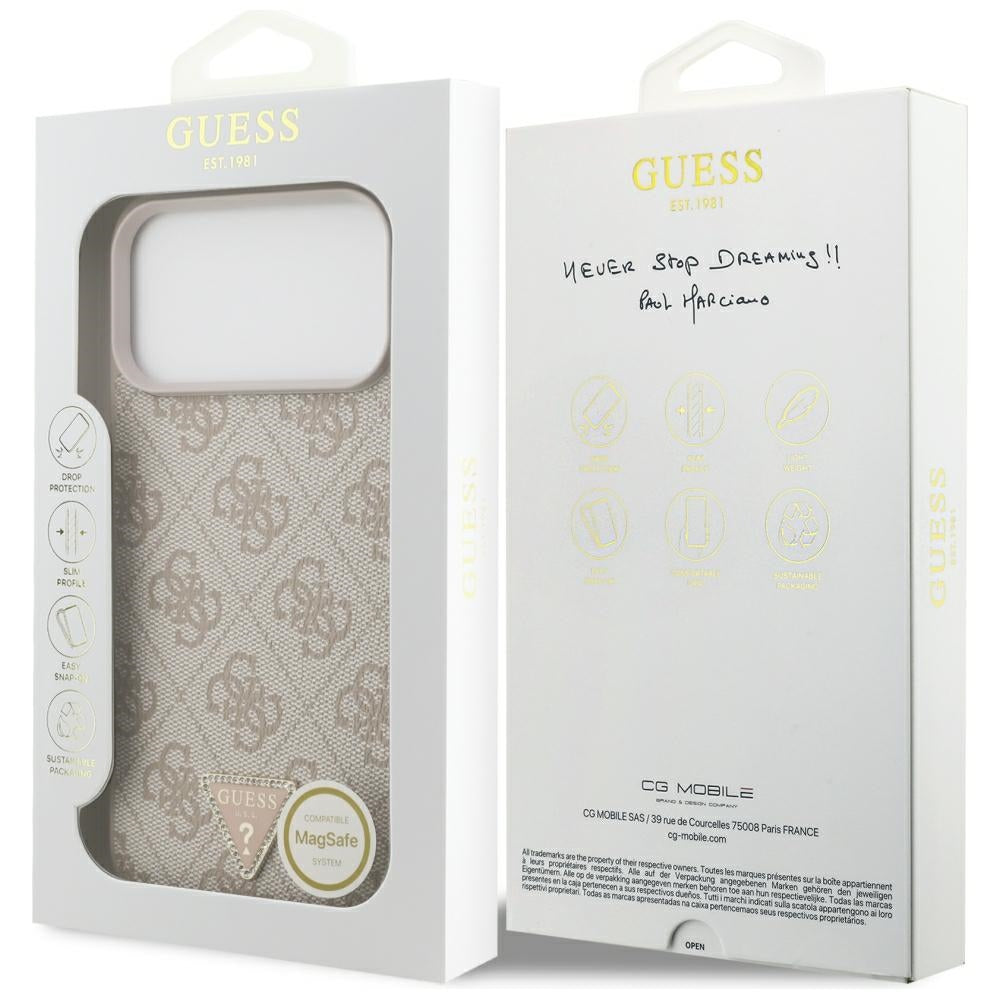 Калъф MagSafe за Apple iPhone 18 Pro Max, Guess, 4G Triangle Strass, Розов