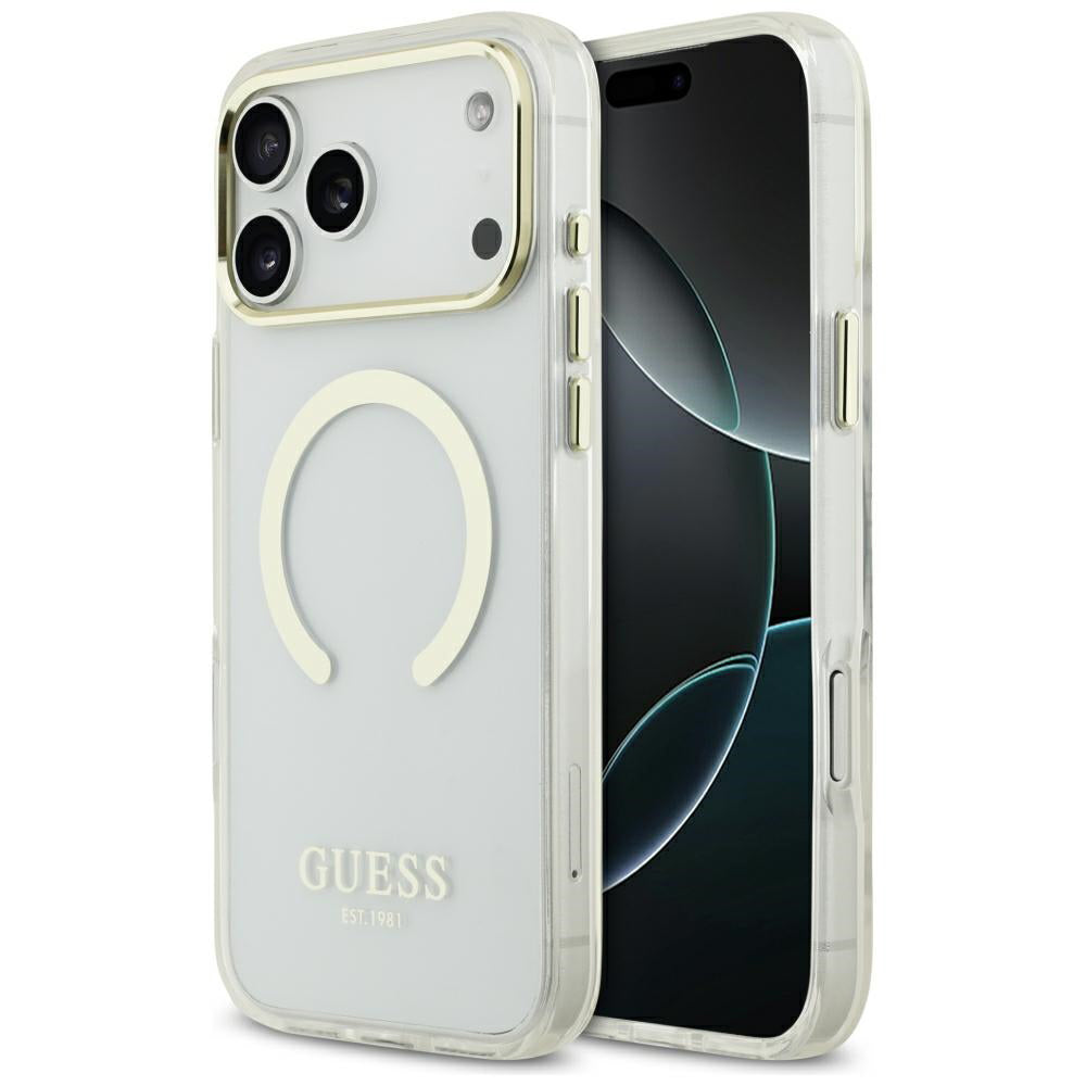 Калъф MagSafe за Apple iPhone 18 Pro Max, Guess, Metal Outline, Златист