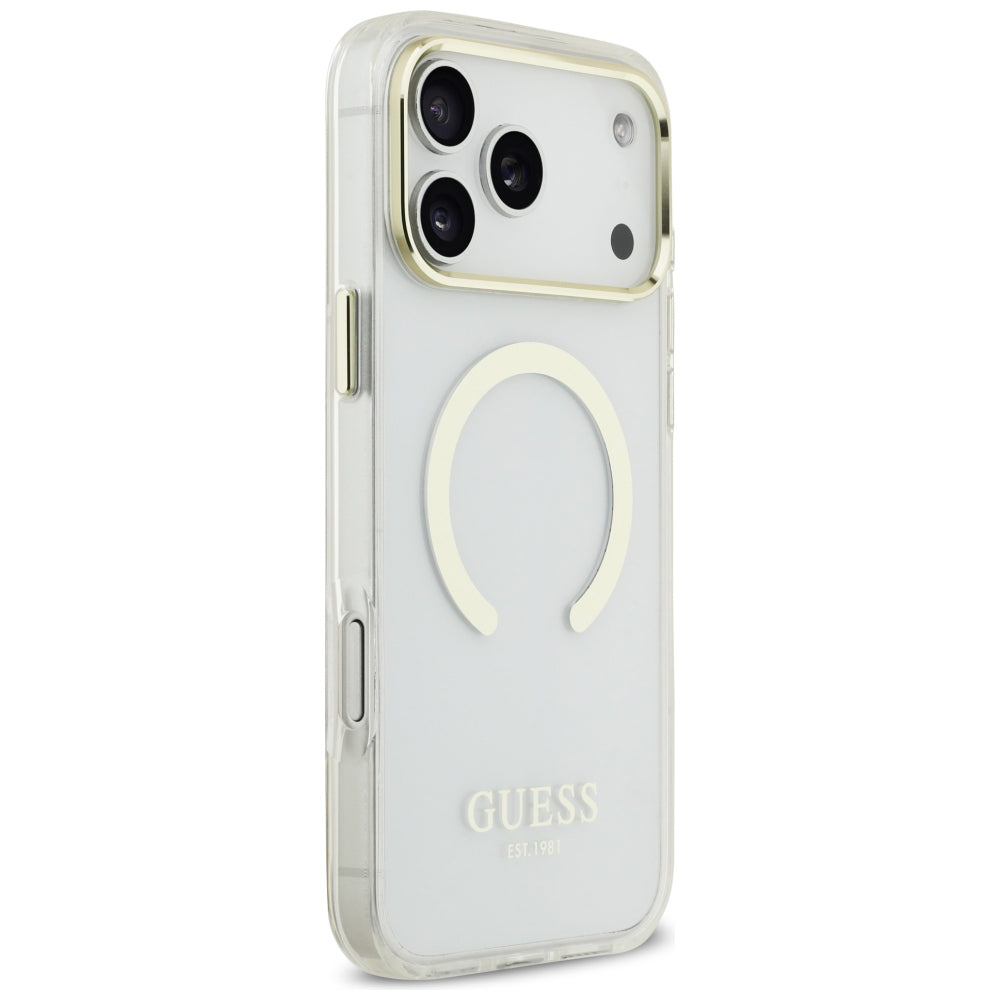 Калъф MagSafe за Apple iPhone 18 Pro Max, Guess, Metal Outline, Златист